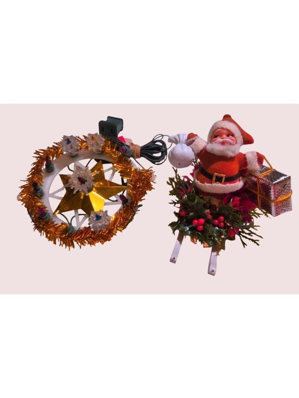 Vintage 1960s Plug-In Star Light Flocked Santa Ornament Multi-Color  Mcm